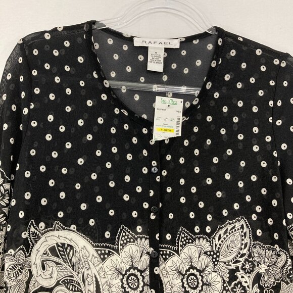 NWT Vintage RAFAEL Medium Black White Floral Polka Dot Knit Button Cardigan - Picture 3 of 11